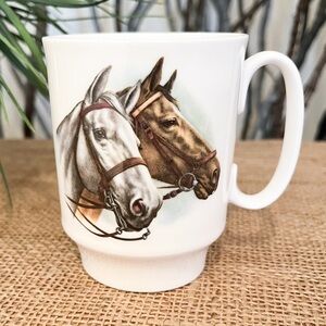 Vintage Royal Windsor Horse Heads English Bone China Mug
